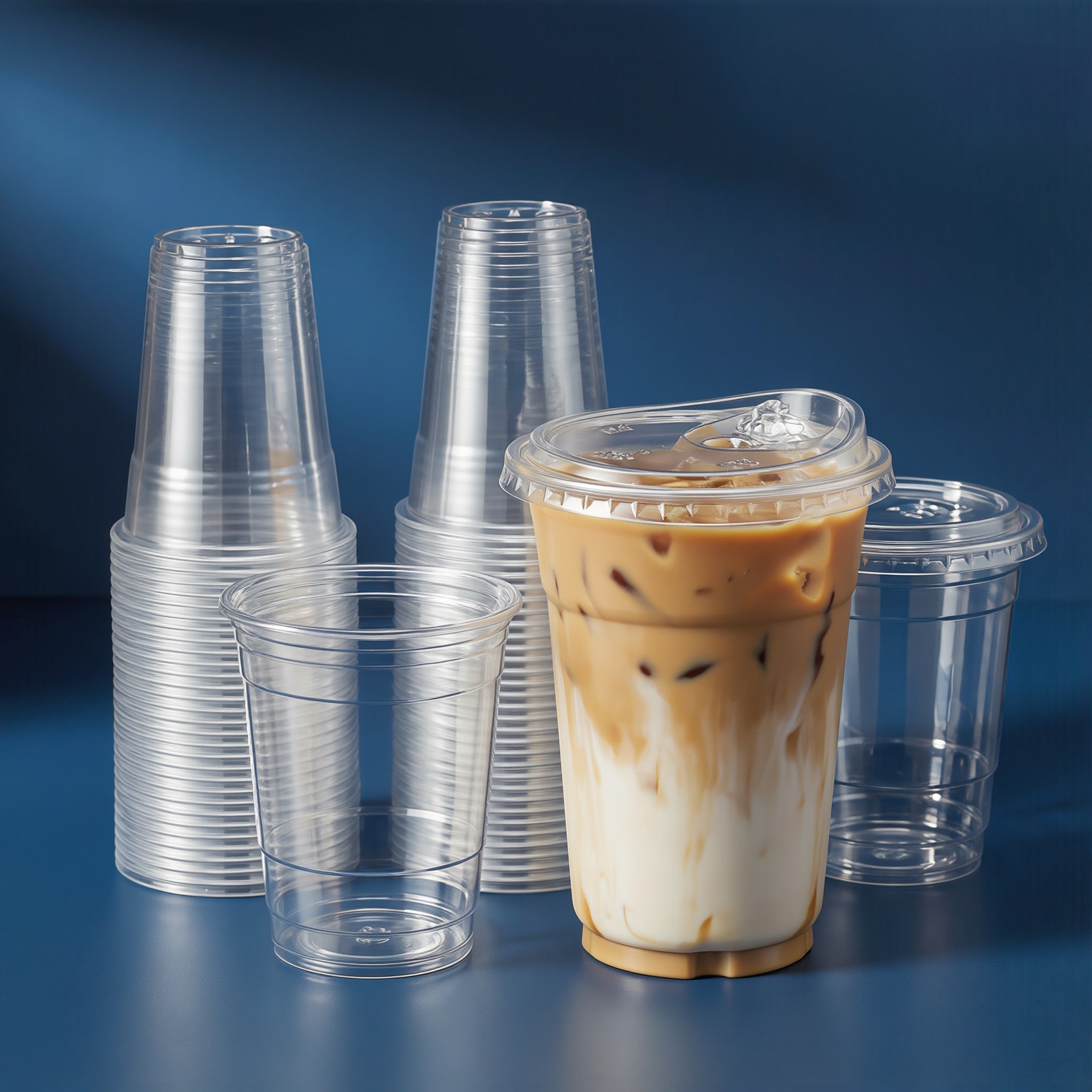 Clear PET cups with direct drinking lids