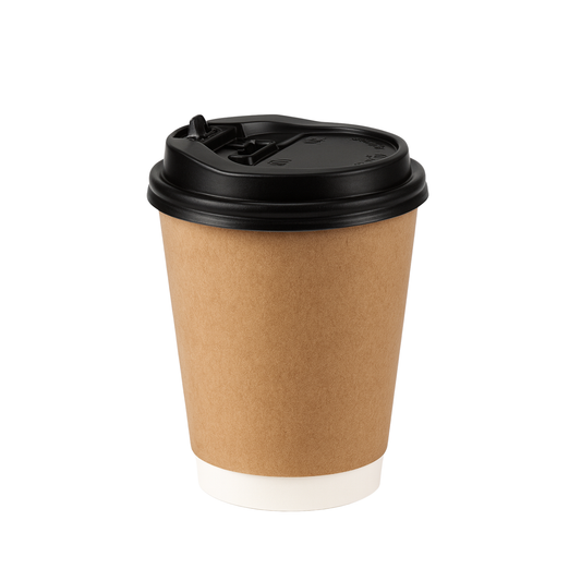 Kraft Paper Coffee Cup with Lid | Disposable Hot Drink Cup 8oz 12oz