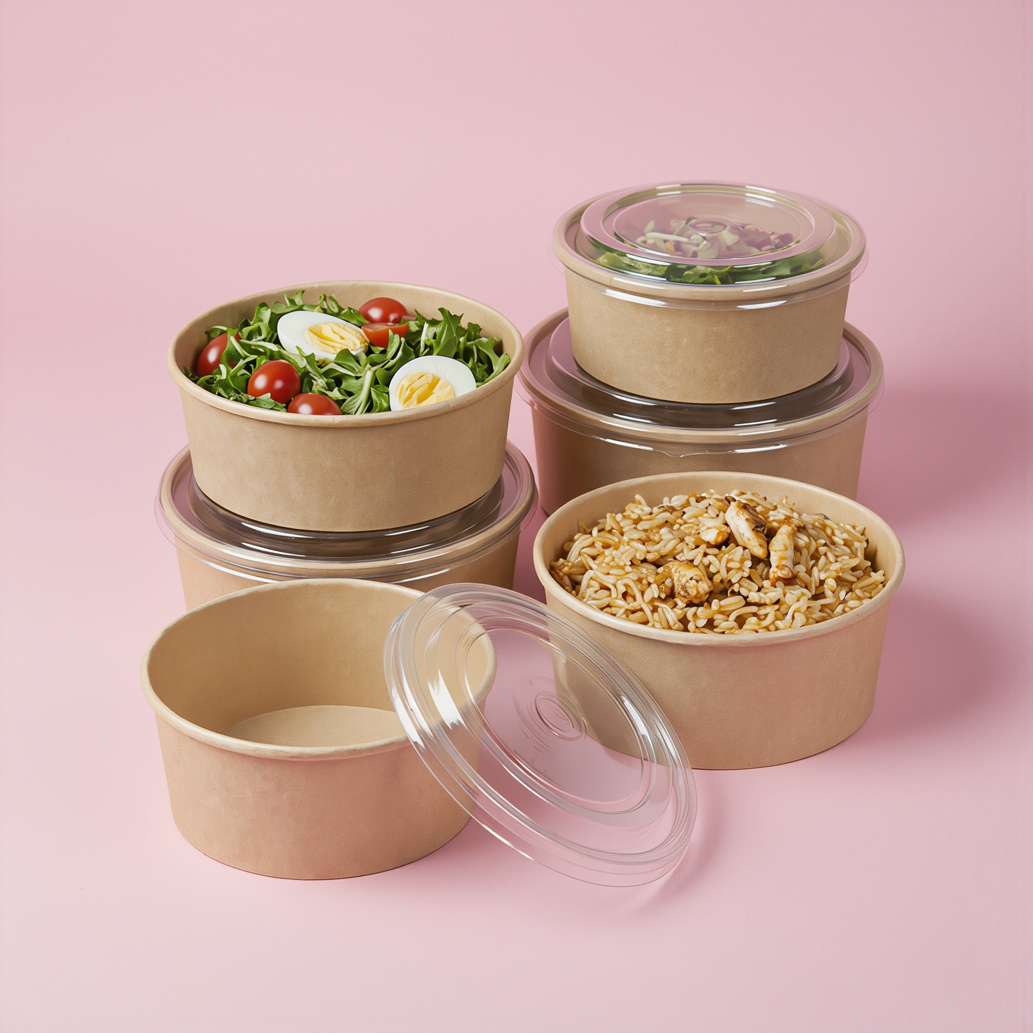 Kraft food bowls with clear lids